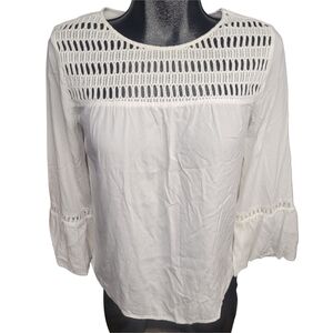Reitman's White Women's Bell Sleeve Lace Crochet Detailed Boho Chic Top S